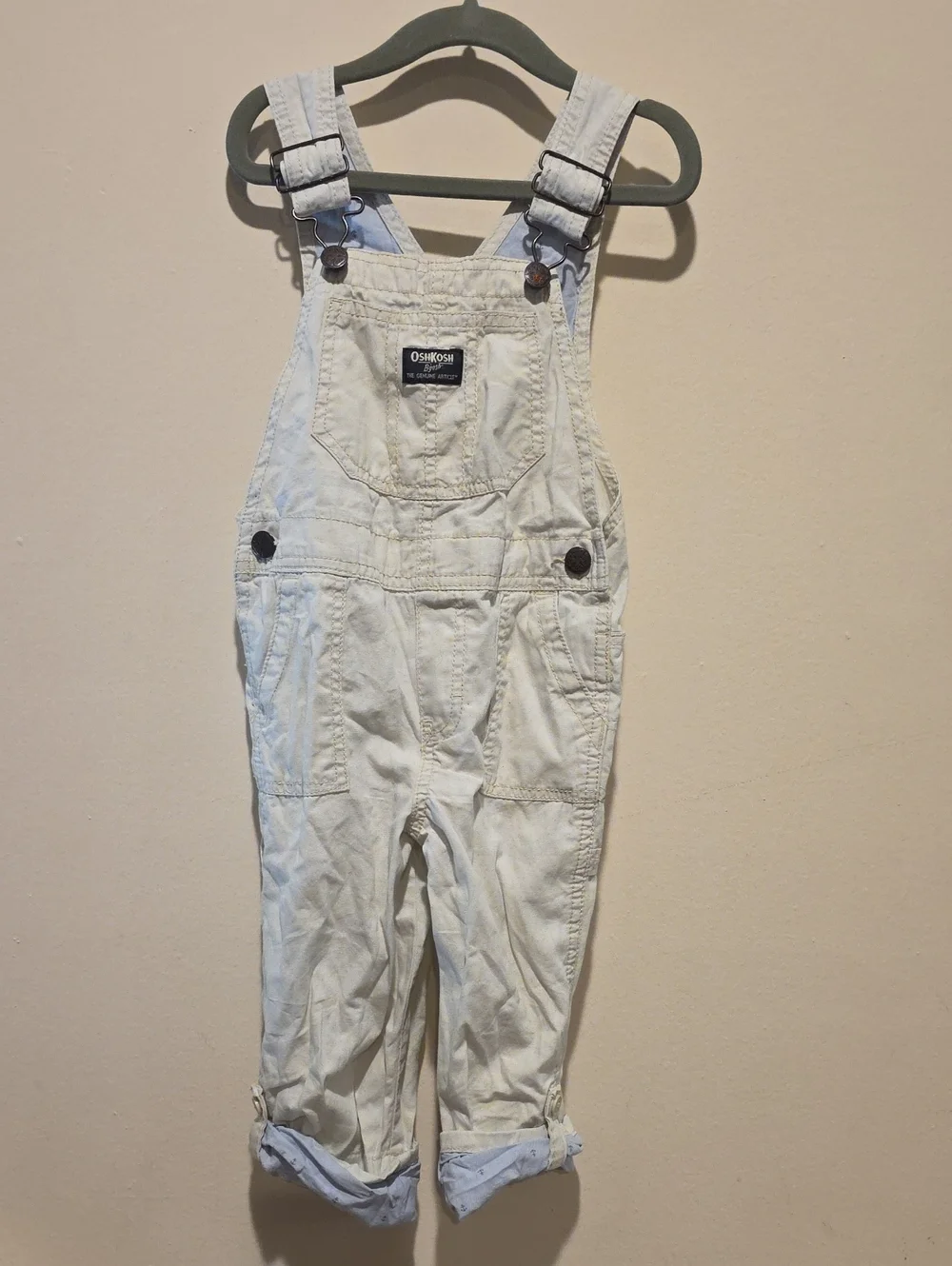 OshKosh B'gosh Light Cream Kids Denim Overalls 3t 3a